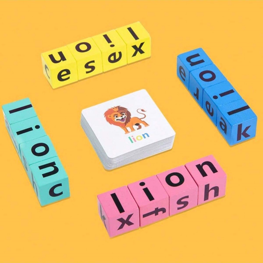 Board Game Word - เกมกระดานสะกดคำตัวอักษรสำหรับเด็ก, บล็อกตัวอักษร 16 ตัว + การ์ดคำศัพท์