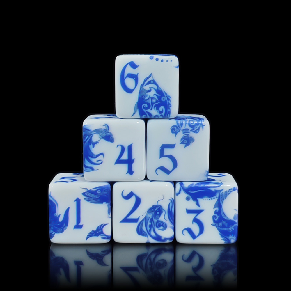 Board Game Dnd - 12 ชิ้น ลูกเต๋า 6 ด้าน ลายปลาคาร์ฟสีน้ำเงินและขาว