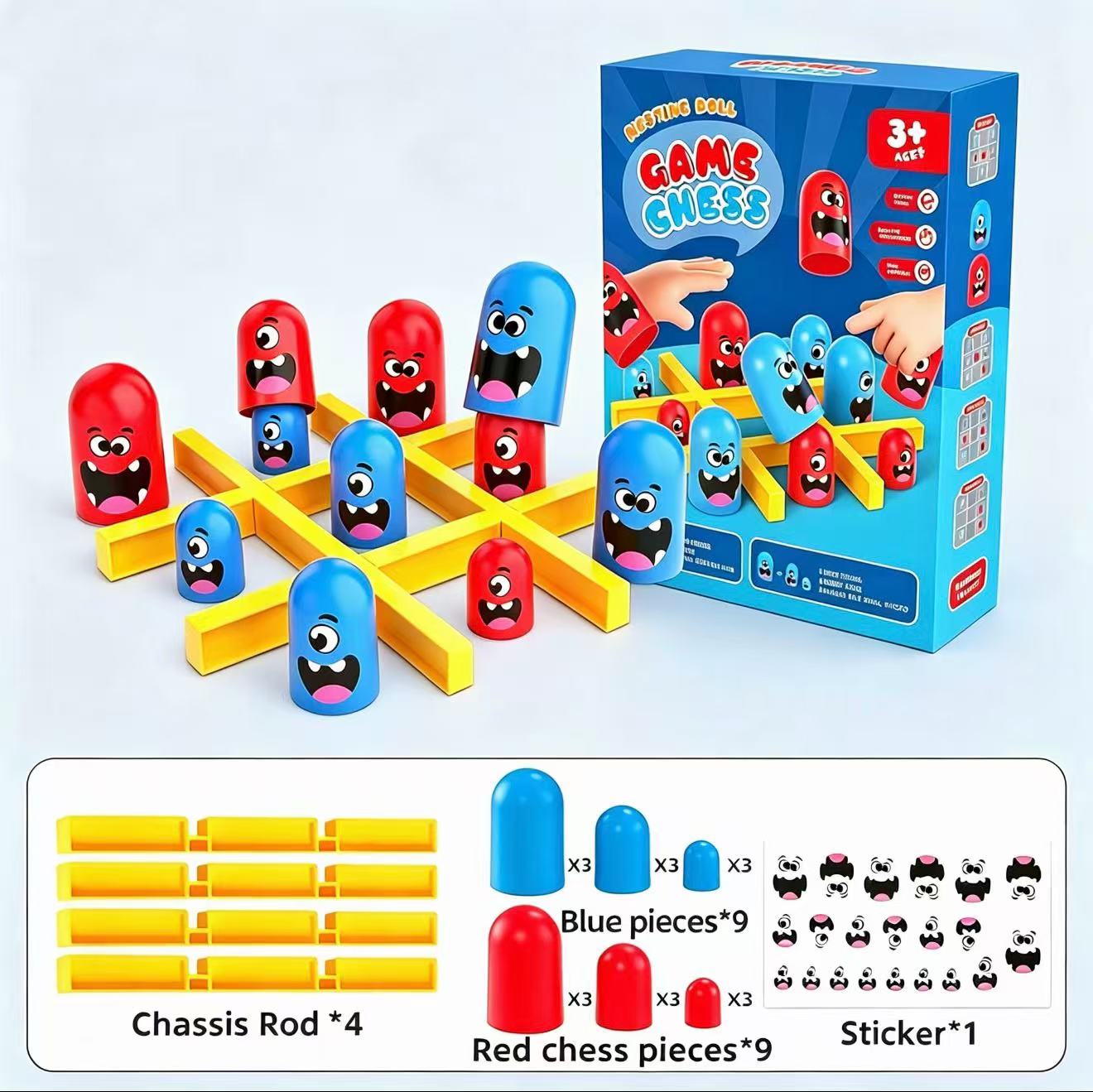 Board Game Word - เกมกระดานต่อสู้แบบคู่ ทิก-แทค-โท พร้อมถ้วยซ้อนกันได้ ขนาดพกพา ของเล่นเสริมพัฒนาการตรรกะและการคิดเชิงเหตุผลสำหรับเด็กและผู้ปกครอง